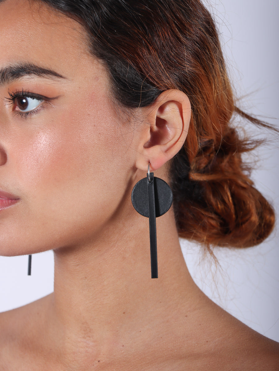 Dot Line Mini Hoops Earrings in Black by Aumorfia-Idlewild