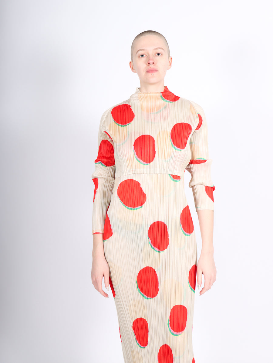 Bean Dots Mockneck Top in Red by Pleats Please Issey Miyake-Idlewild