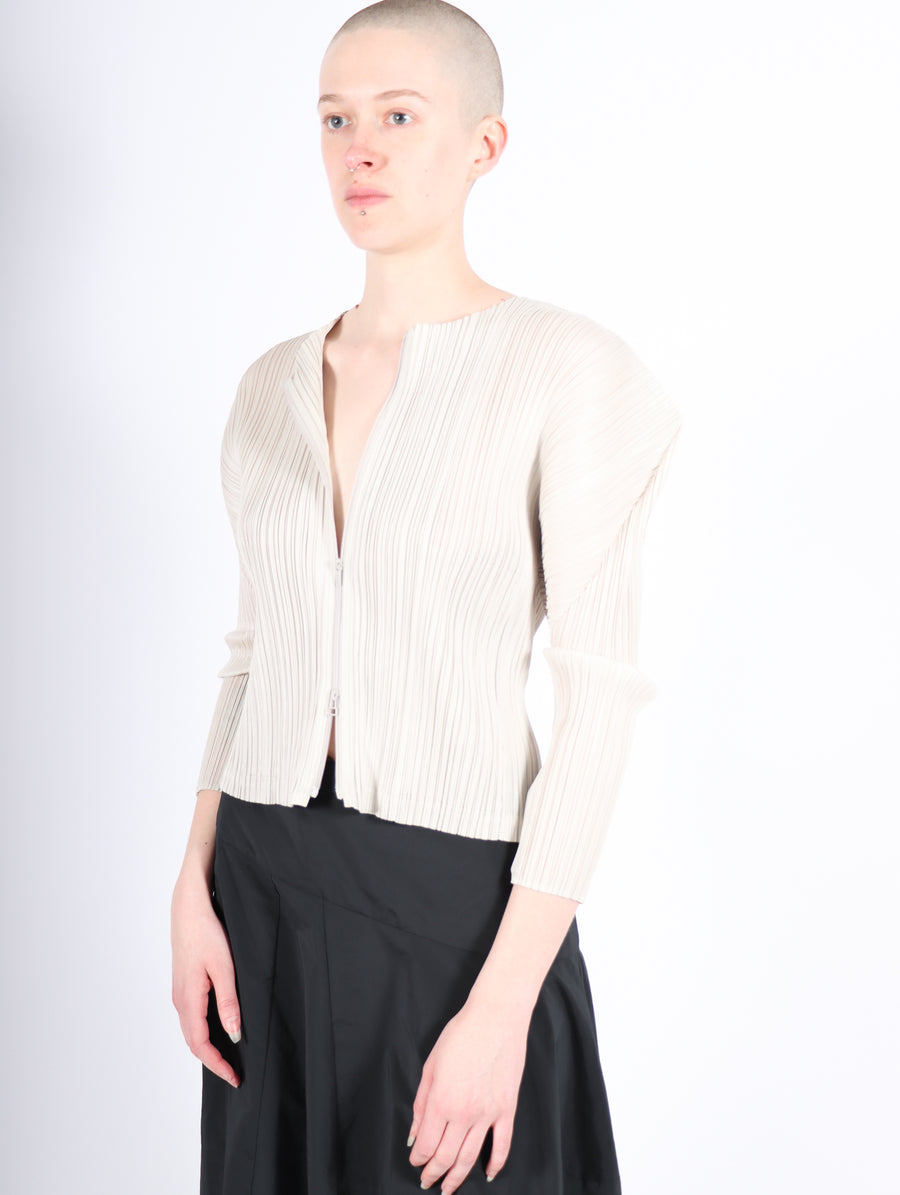 Monthly Colors February Zip Up in Ivory by Pleats Please Issey Miyake-Idlewild