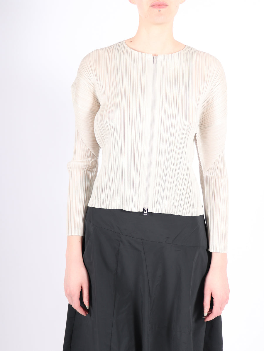 Monthly Colors February Zip Up in Ivory by Pleats Please Issey Miyake-Idlewild