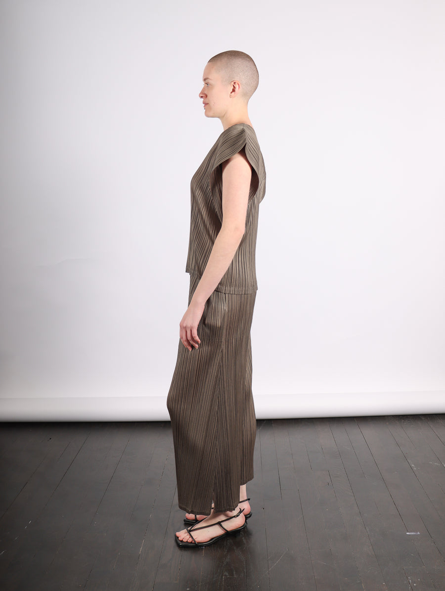 Monthly Colors March Pants in Khaki by Pleats Please Issey Miyake-Idlewild