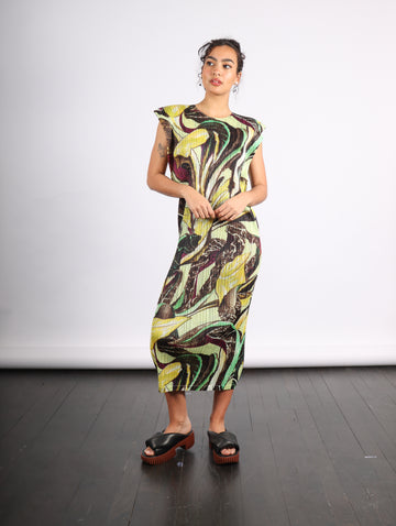 Tardivo Dress in Khaki by Pleats Please Issey Miyake-Idlewild