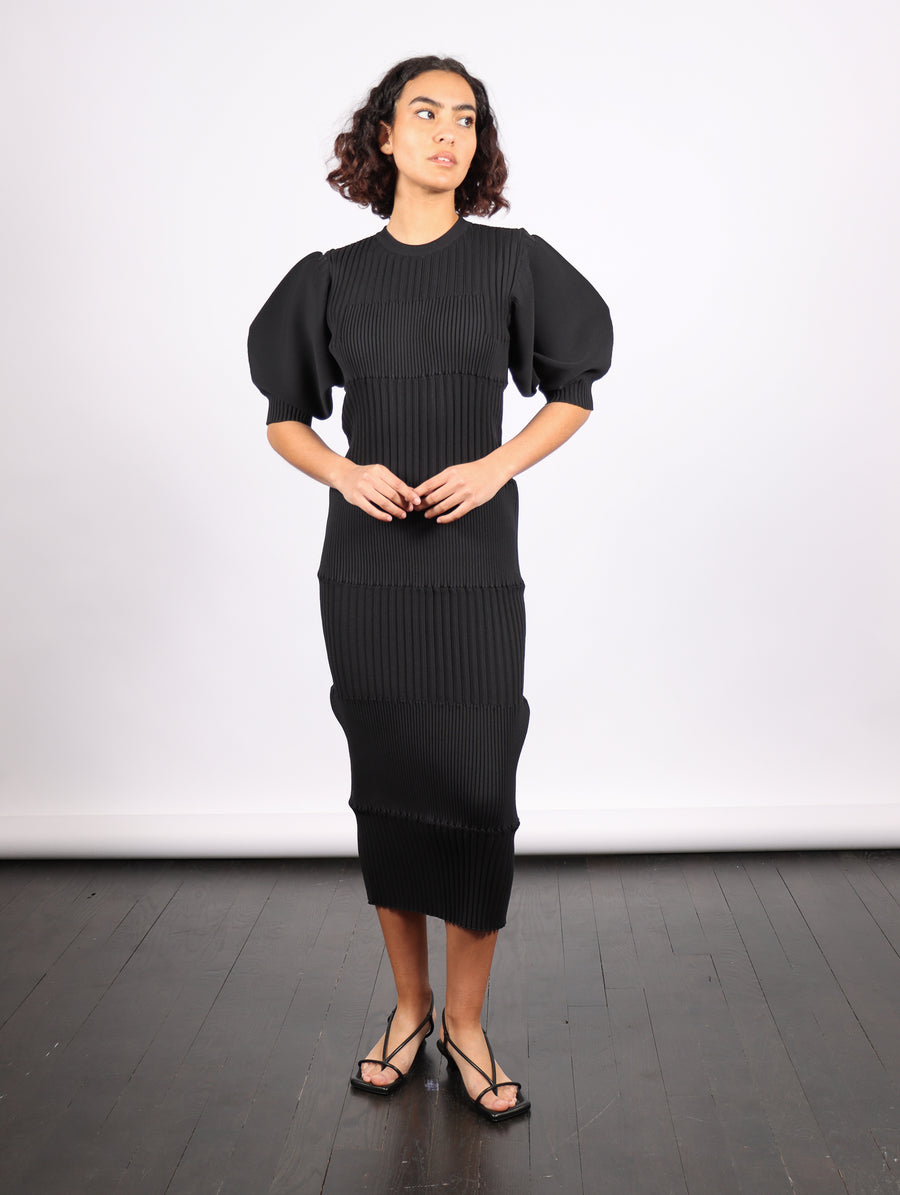 Fluted Short Puff Sleeve Dress in Black by CFCL-Idlewild