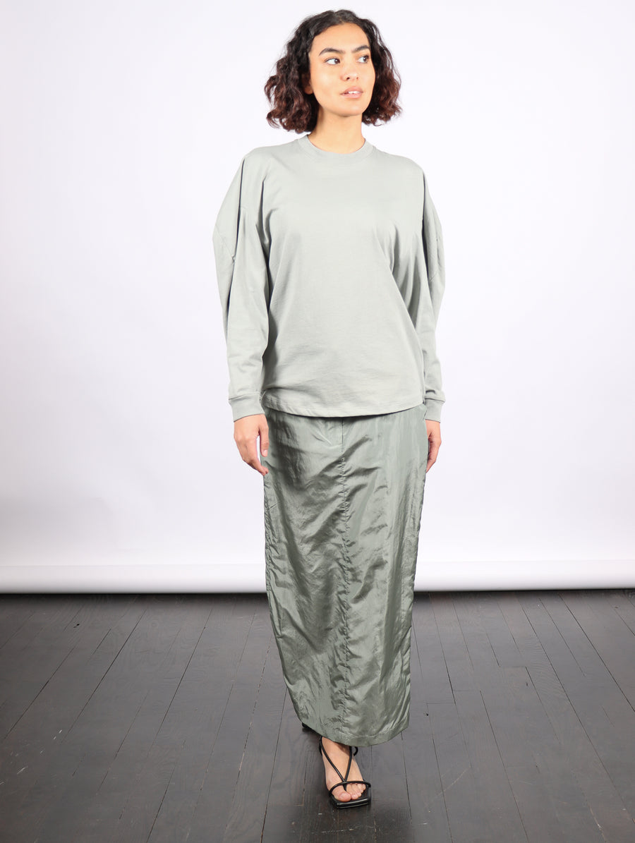 Silk Nylon Maxi Skirt in Pumice Grey by Tibi-Idlewild