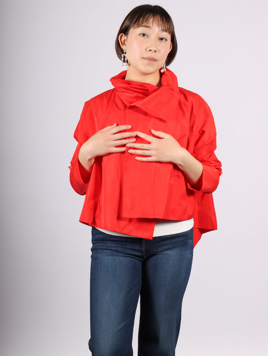 Cropped Asymmetrical Jacket in Cherry by Planet-Idlewild