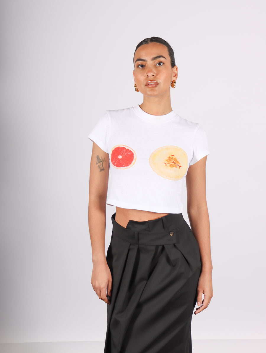 Cropped Fitted T-Shirt in Fruit Print by A.W.A.K.E. Mode-Idlewild