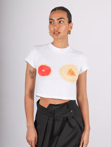 Cropped Fitted T-Shirt in Fruit Print by A.W.A.K.E. Mode-Idlewild