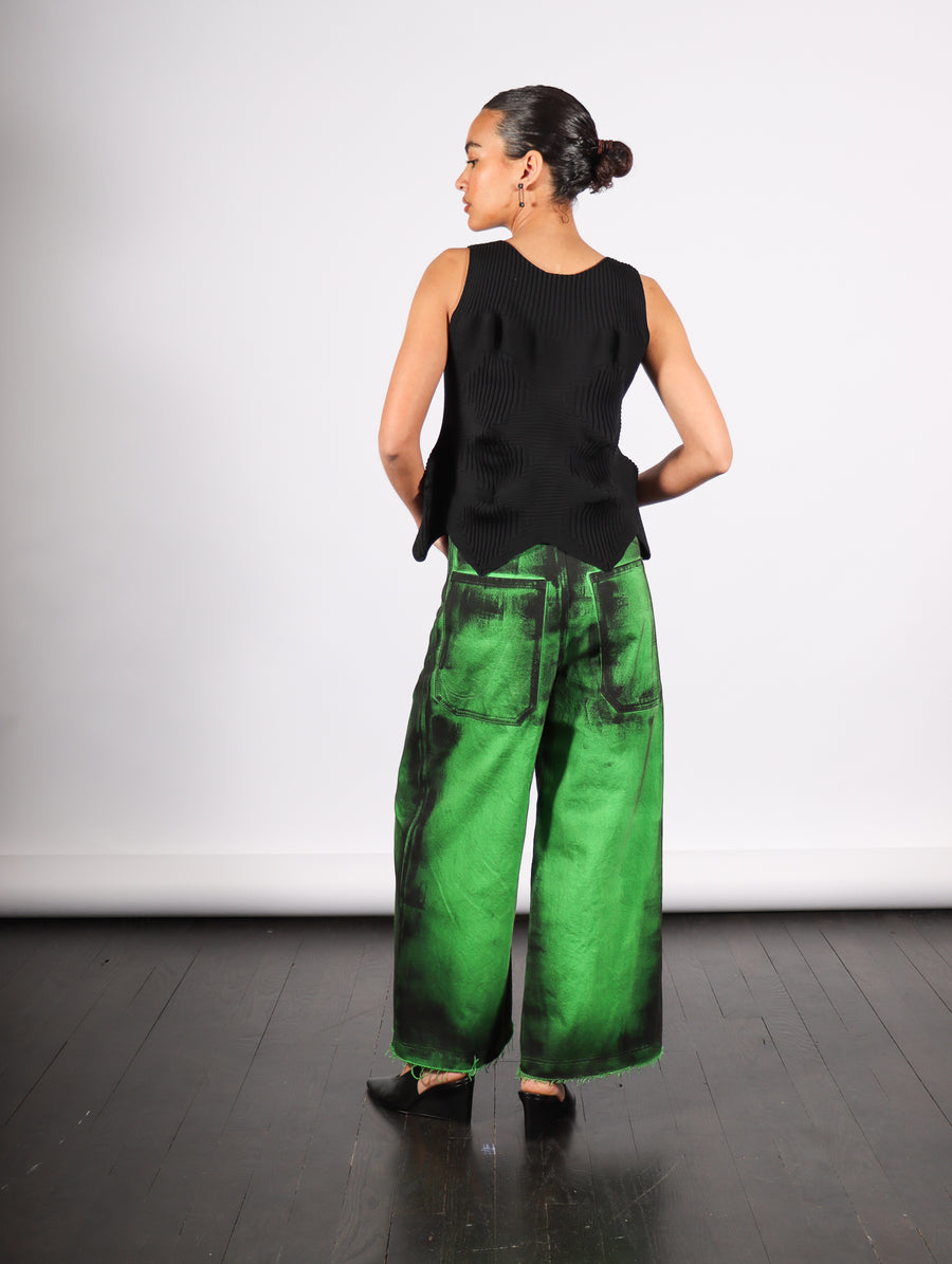 Cropped Denim Pants in Green Painted Denim by Melitta Baumeister-Idlewild