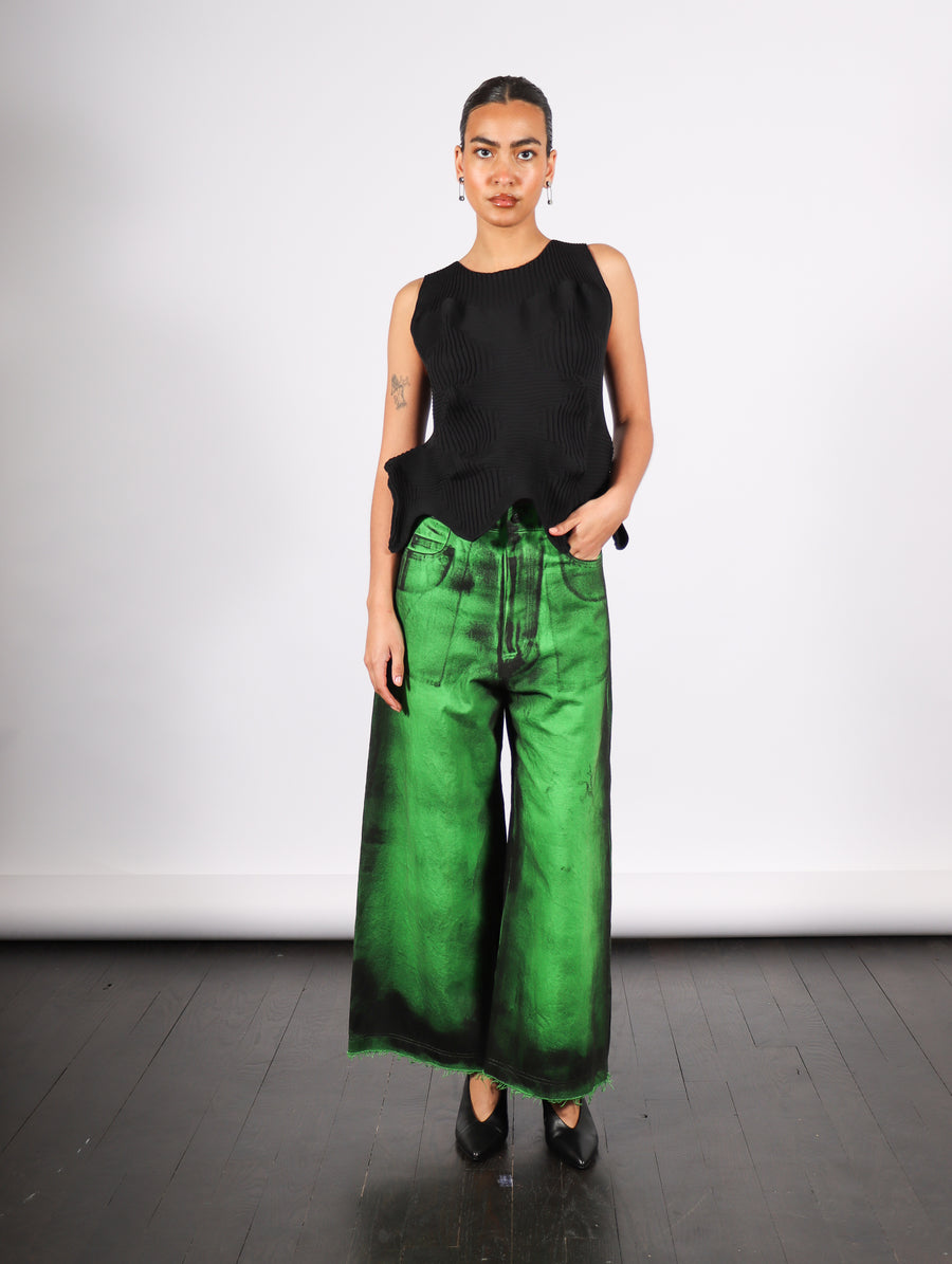 Cropped Denim Pants in Green Painted Denim by Melitta Baumeister-Idlewild