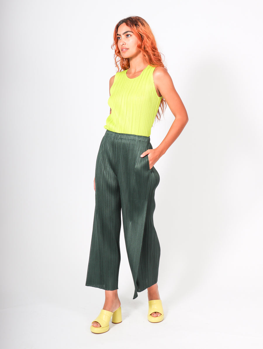 Monthly Colors July Pants in Dark Green by Pleats Please Issey Miyake-Idlewild