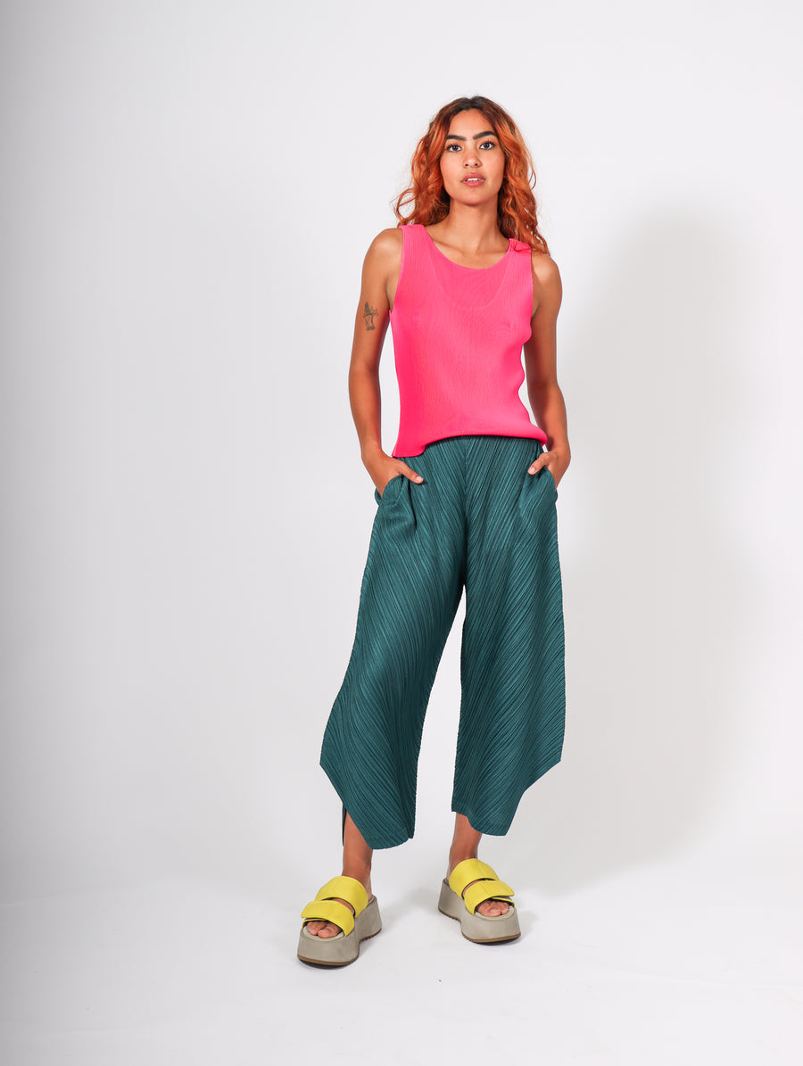 Thicker Bottoms Flare Pants in Turquoise Green by Pleats Please Issey Miyake-Idlewild