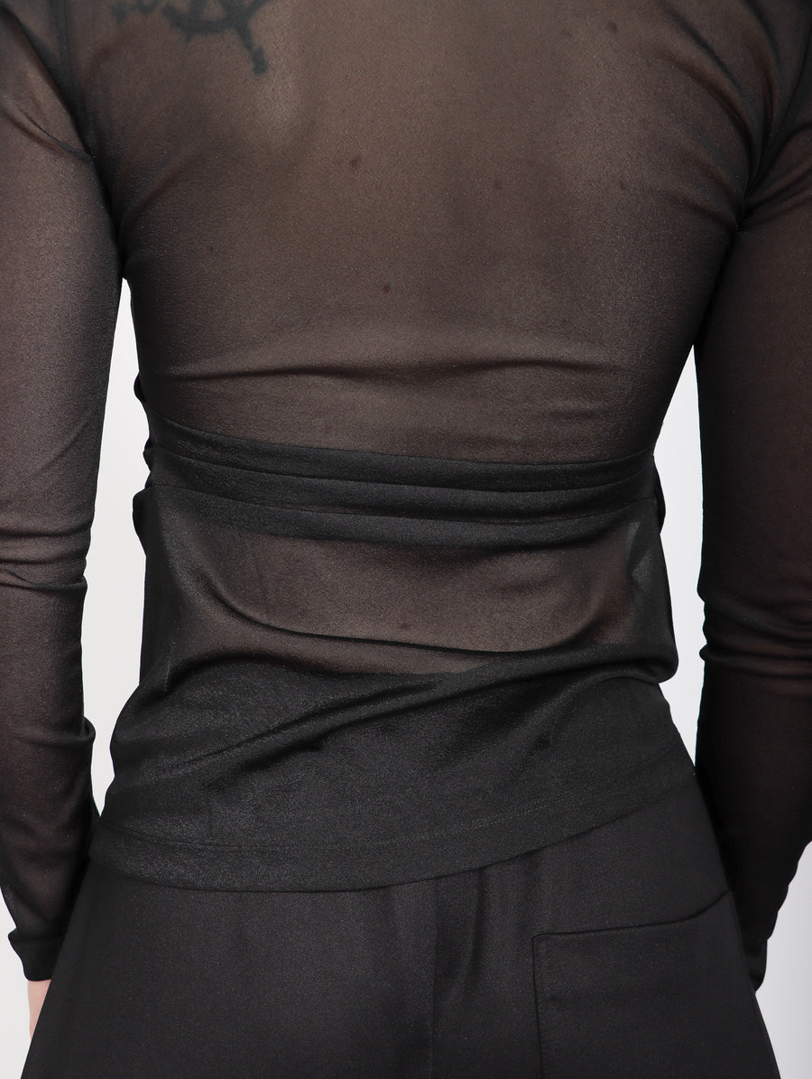 Sheer Gauze Long Sleeve Top in Black by Tibi-Idlewild