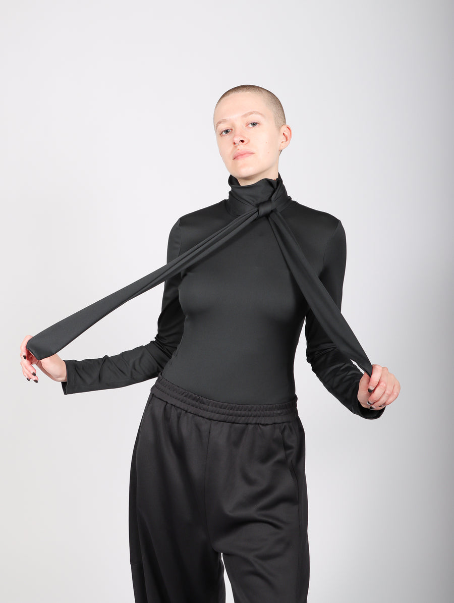 Tie Neck Stretch Bodysuit in Black by Tibi-Idlewild