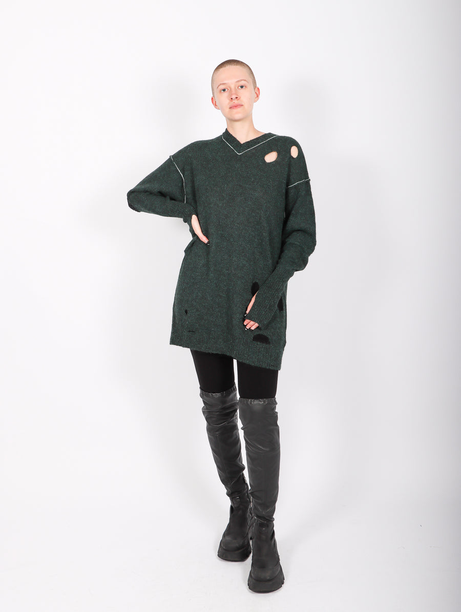 V-Neck Sweater Dress in Dark Green by MM6 Maison Margiela-Idlewild