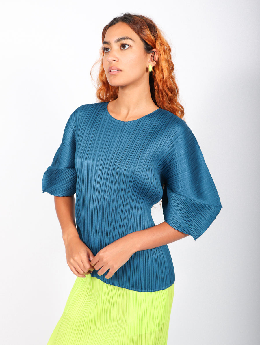 Monthly Colors August Top in Blue Green by Pleats Please Issey Miyake