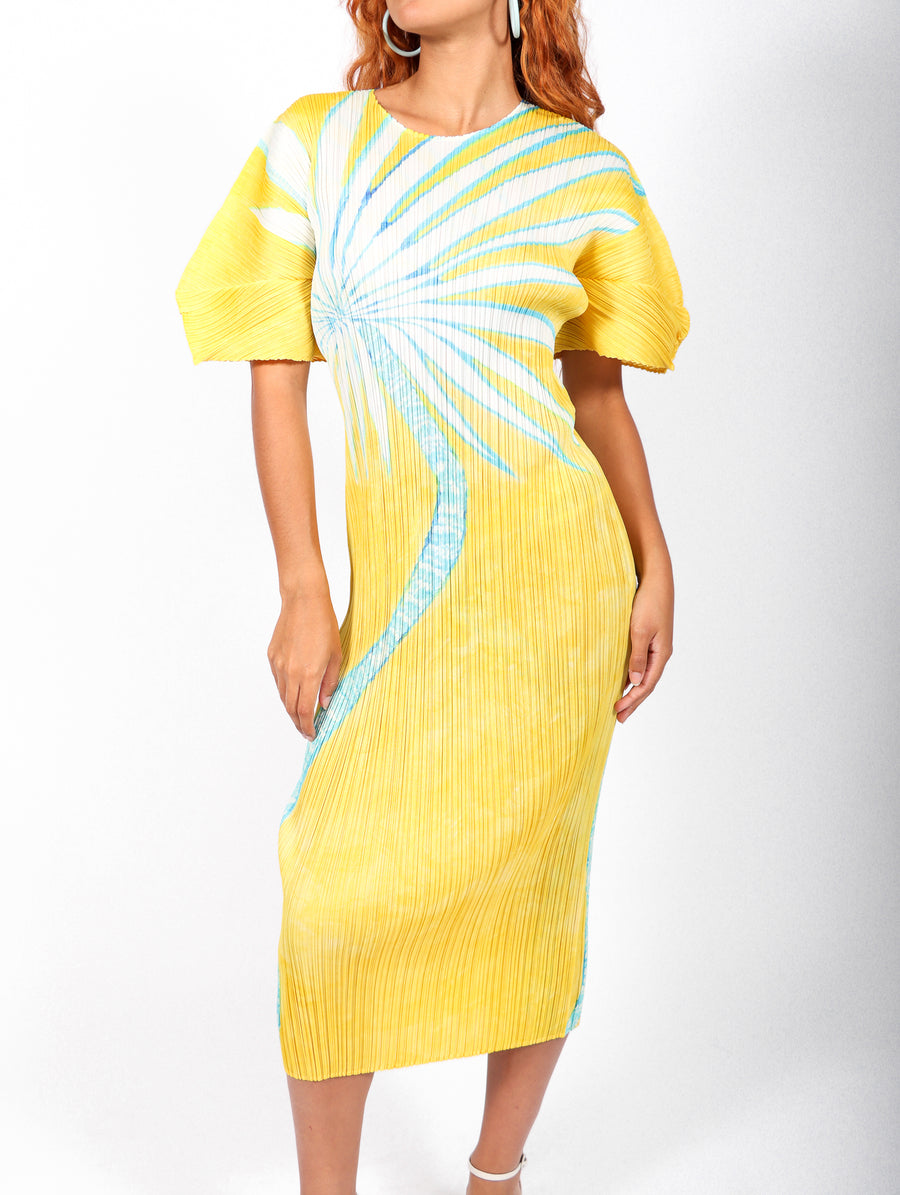 Ice Desert Dress in Yellow by Pleats Please Issey Miyake