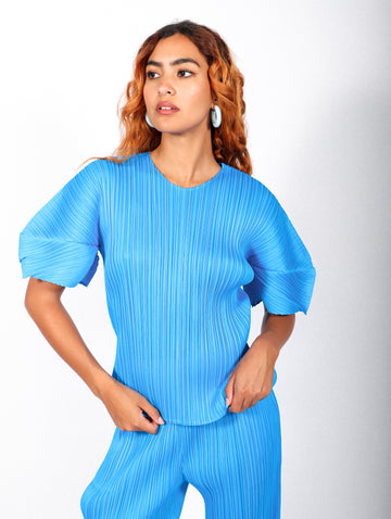 Monthly Colors August Top in Bright Blue by Pleats Please Issey Miyake-Idlewild