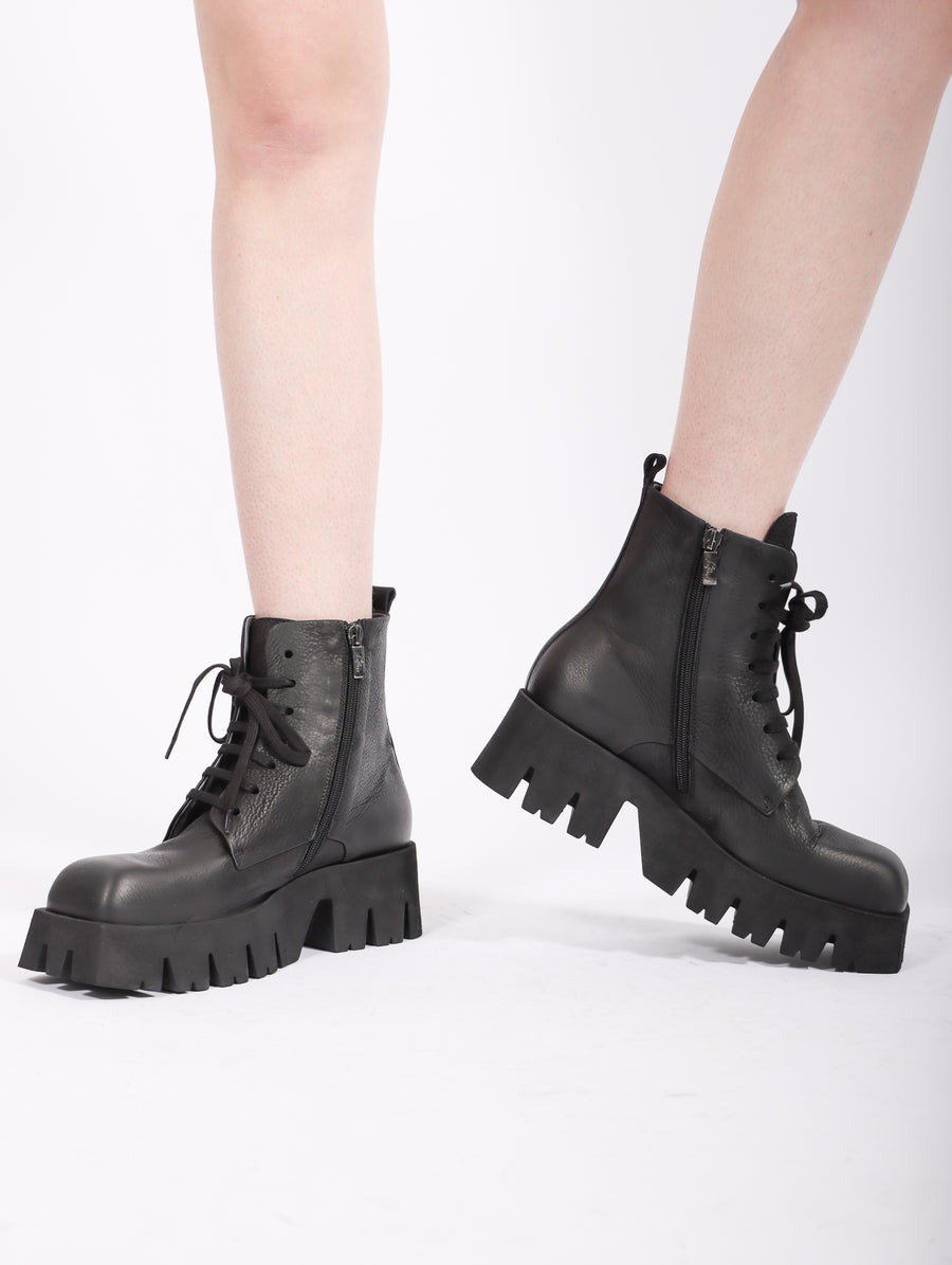 Comb Tooth Lace Up Boot in Nero by Lofina-Idlewild