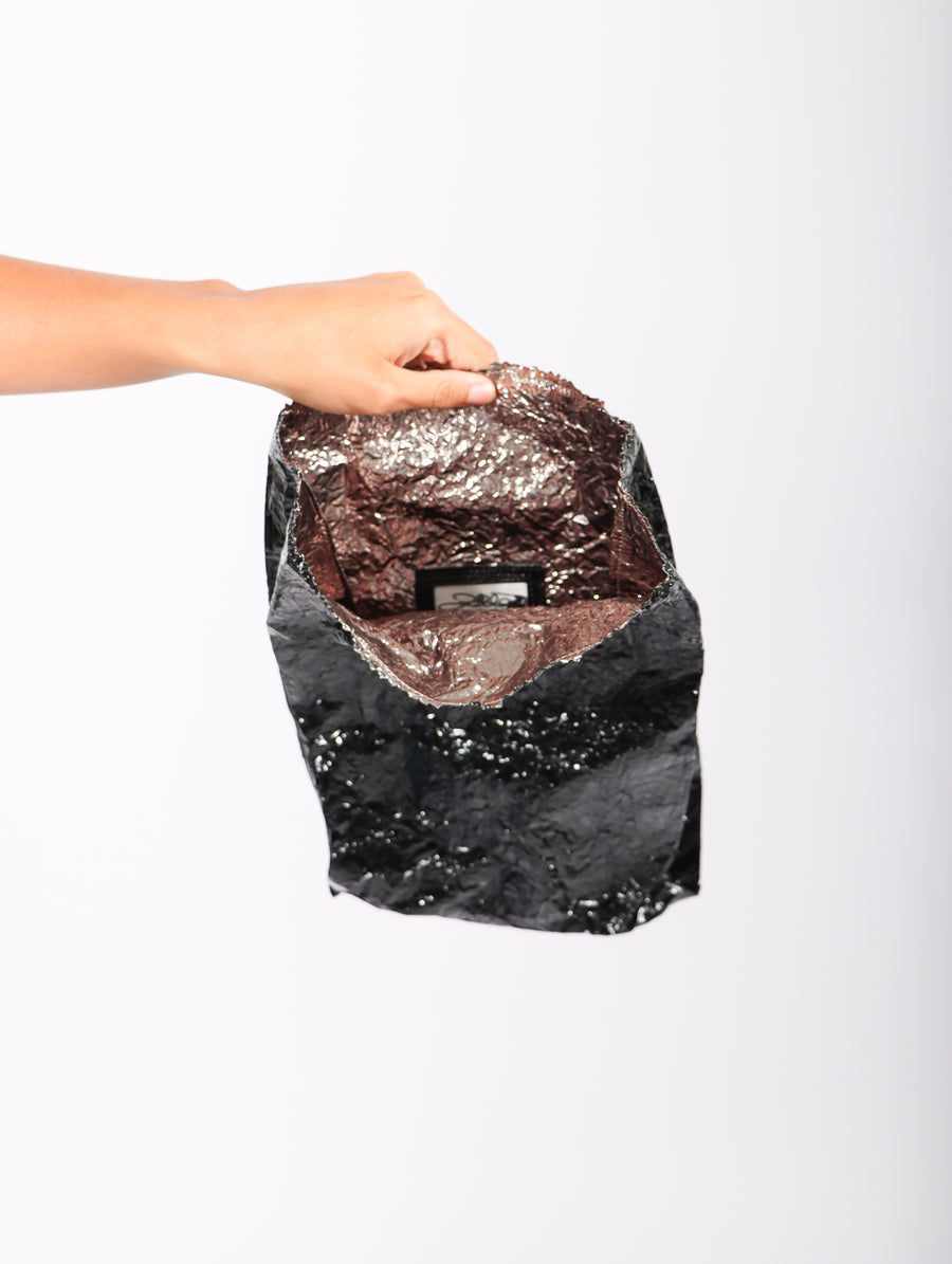 Lunch Sack in Black Coated Metallic Foil by Zilla Bags-Idlewild