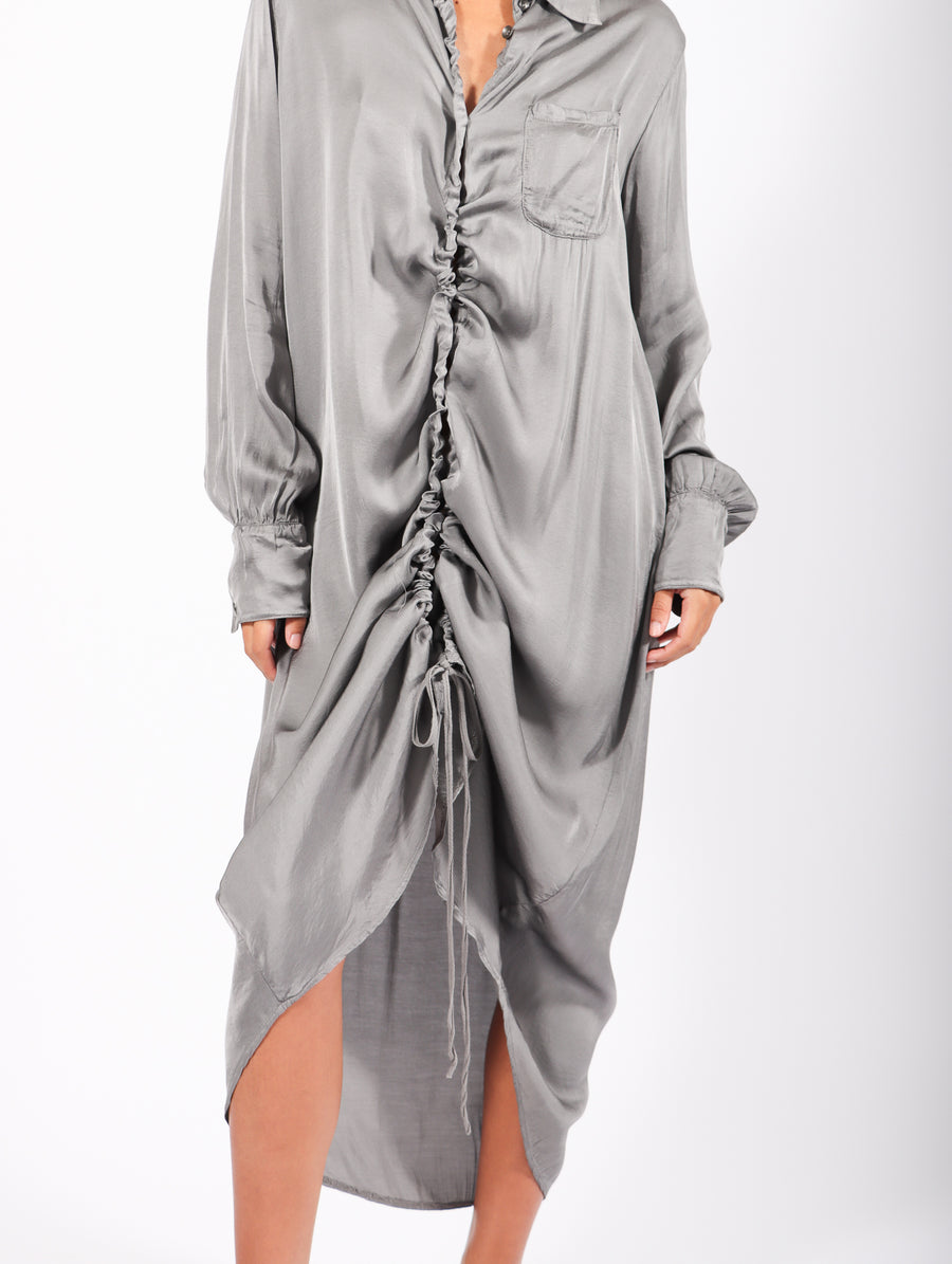 Asymmetric Satin Shirt Dress in Gray by Sanctamuerte-Idlewild