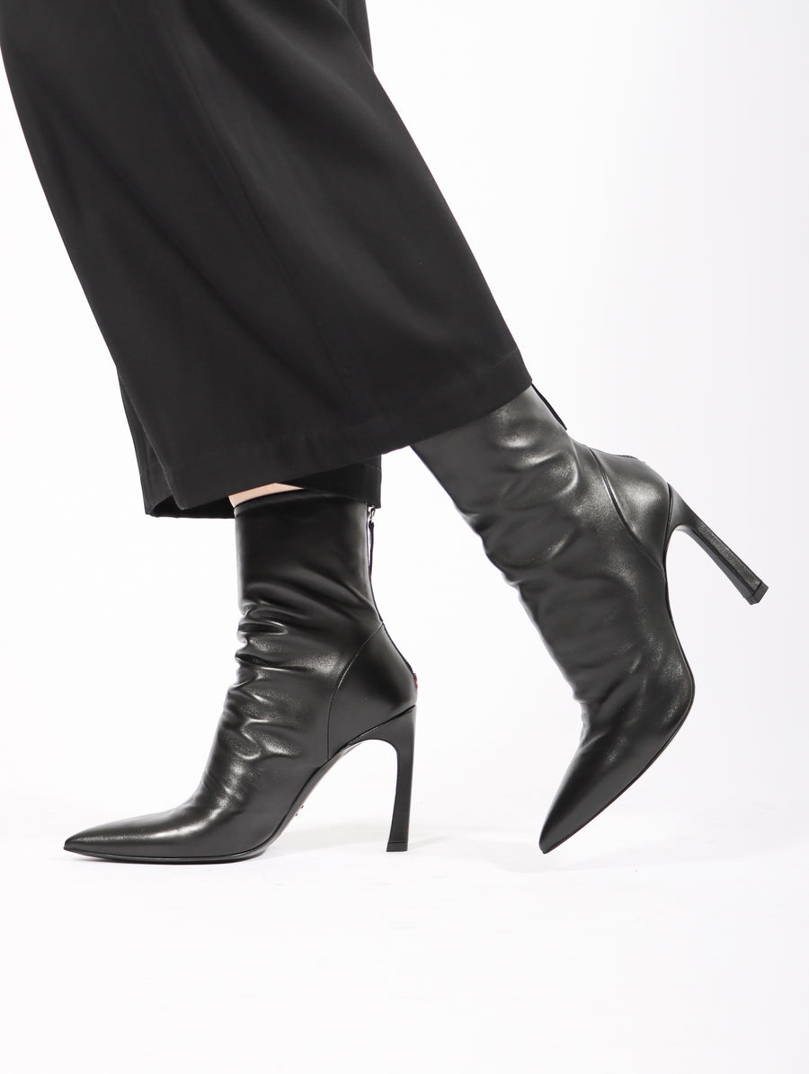 Buy Women's Elegant Pointed Toe Ankle Booties Low Block Heel Back Zipper  Sleek Simple Black Calfskin Boots (6, Black Suede) at Amazon.in