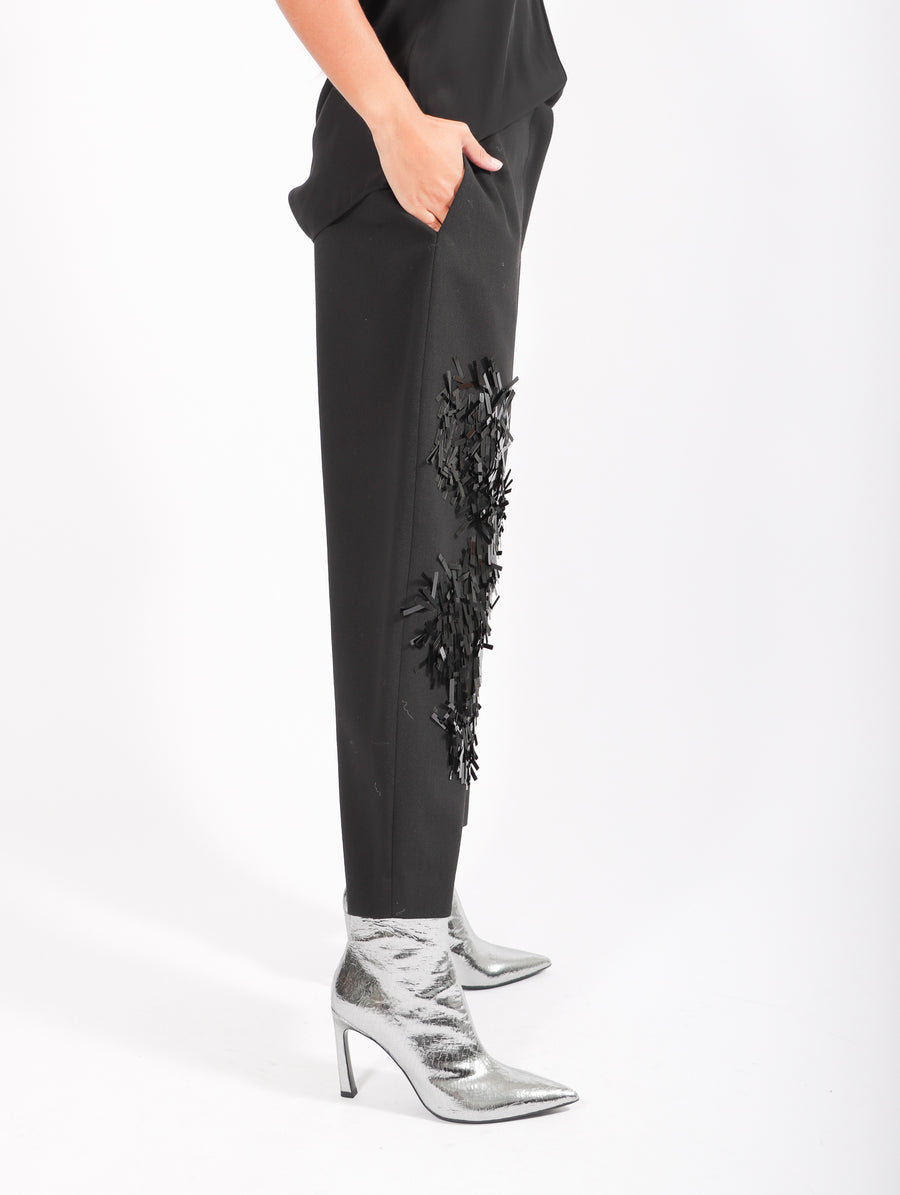 Hand Embroidered Banana Trousers in Black by Calcaterra-Idlewild