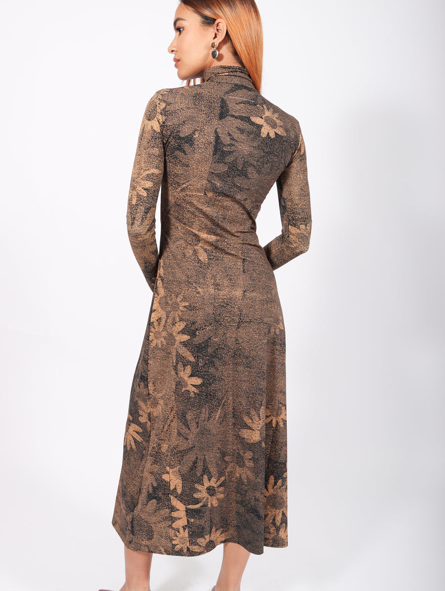Floral Bodycon Turtleneck Dress in Brown & Black by MM6 Maison Margiela-Idlewild