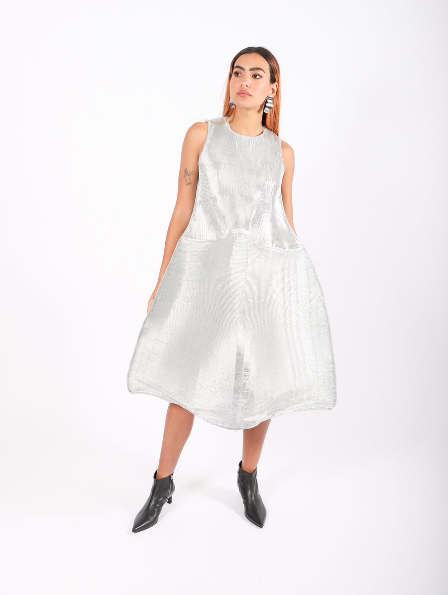 Sleeveless Ripple Dress in Silver by Melitta Baumeister-Idlewild