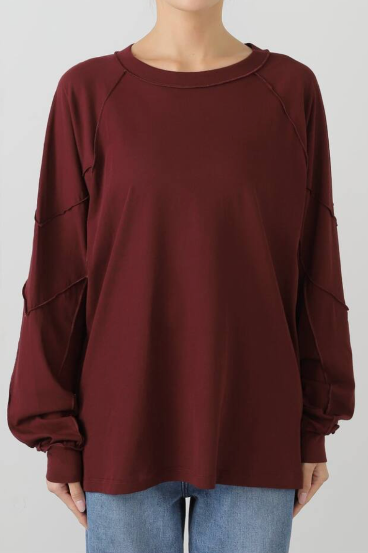Inside Out Raglan Top in Bordeaux by 6397-6397-Idlewild