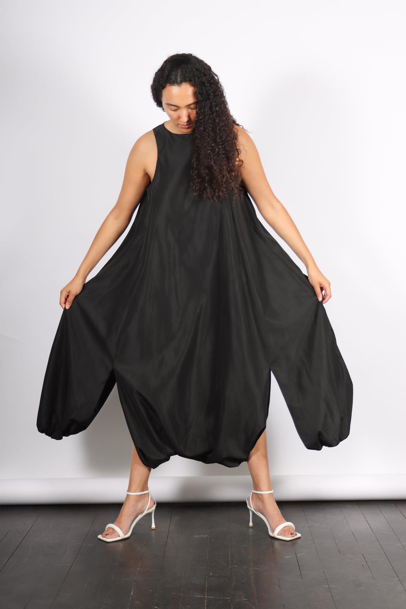 Italian Sporty Nylon Pleated Jalousie Dress in Black by Tibi-Tibi-Idlewild