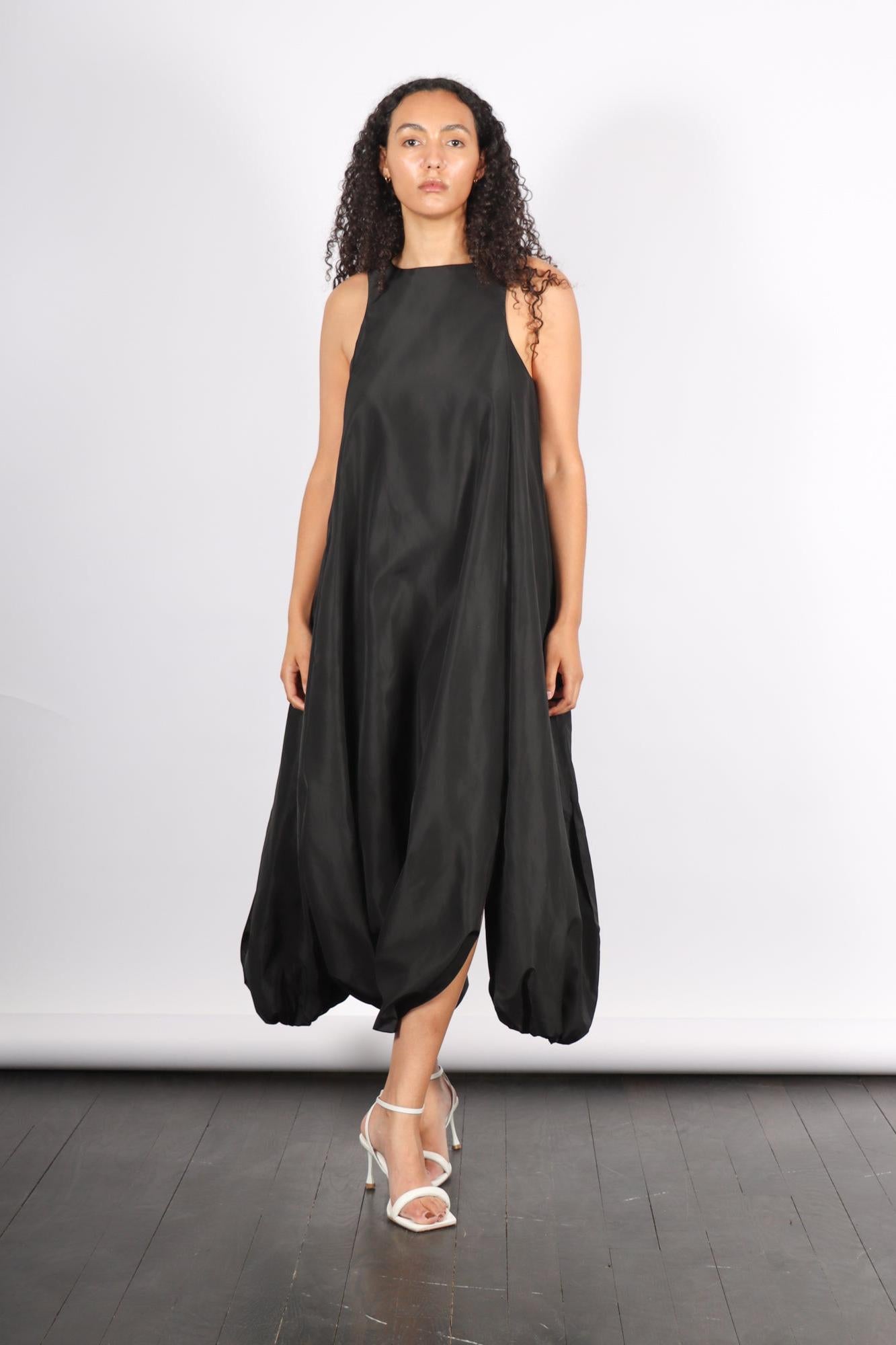 Italian Sporty Nylon Pleated Jalousie Dress in Black by Tibi-Tibi-Idlewild