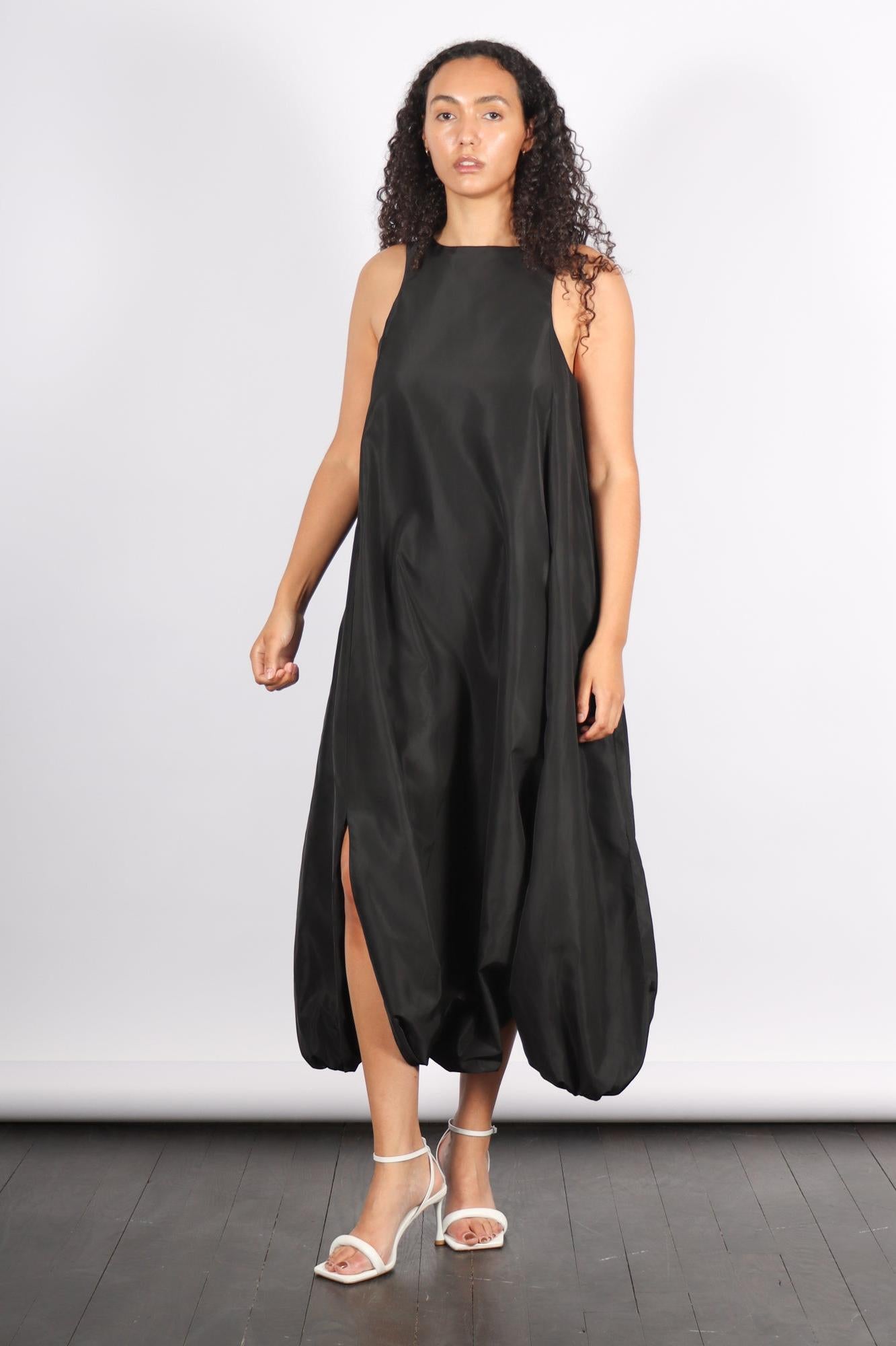 Italian Sporty Nylon Pleated Jalousie Dress in Black by Tibi-Tibi-Idlewild
