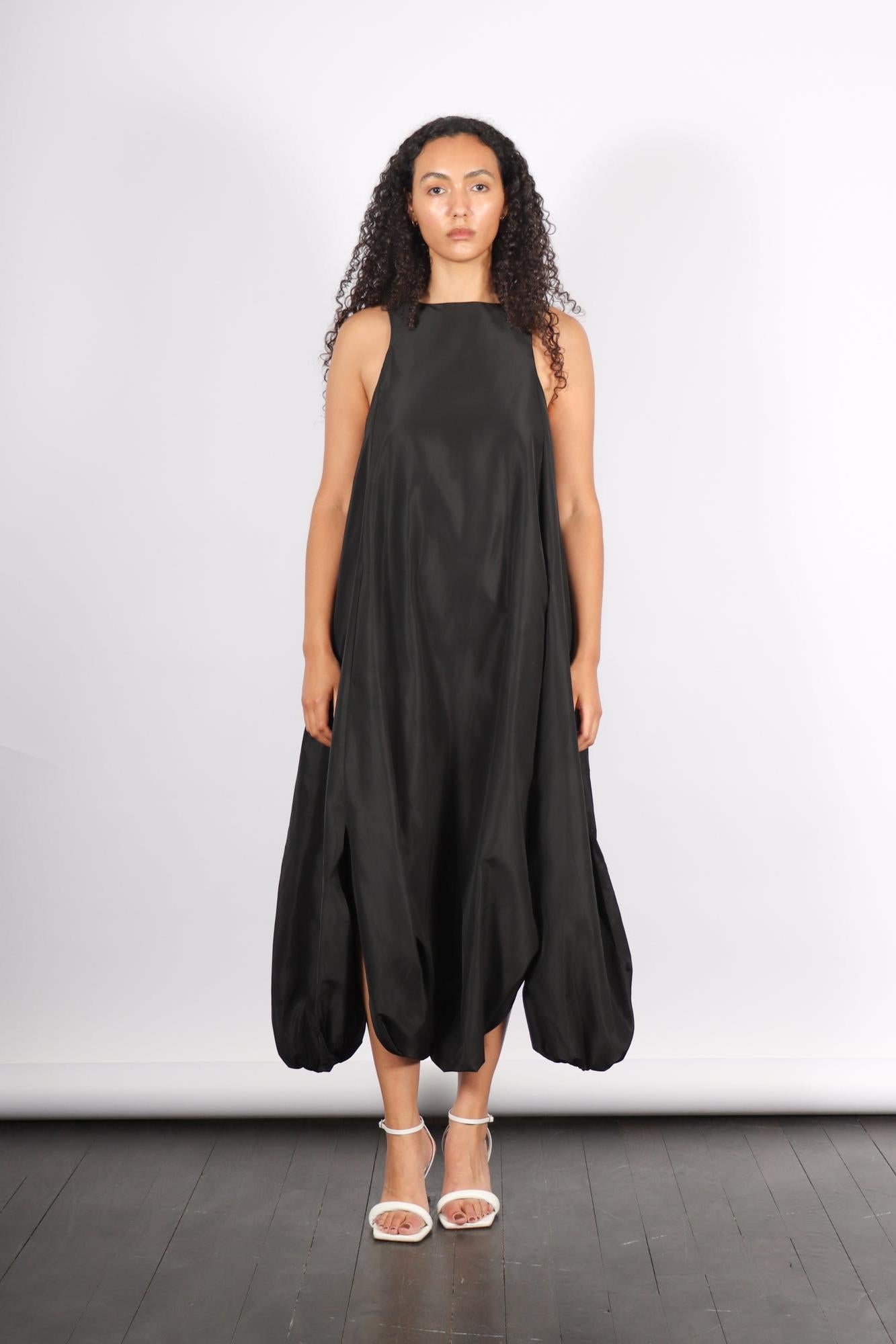 Italian Sporty Nylon Pleated Jalousie Dress in Black by Tibi-Tibi-Idlewild