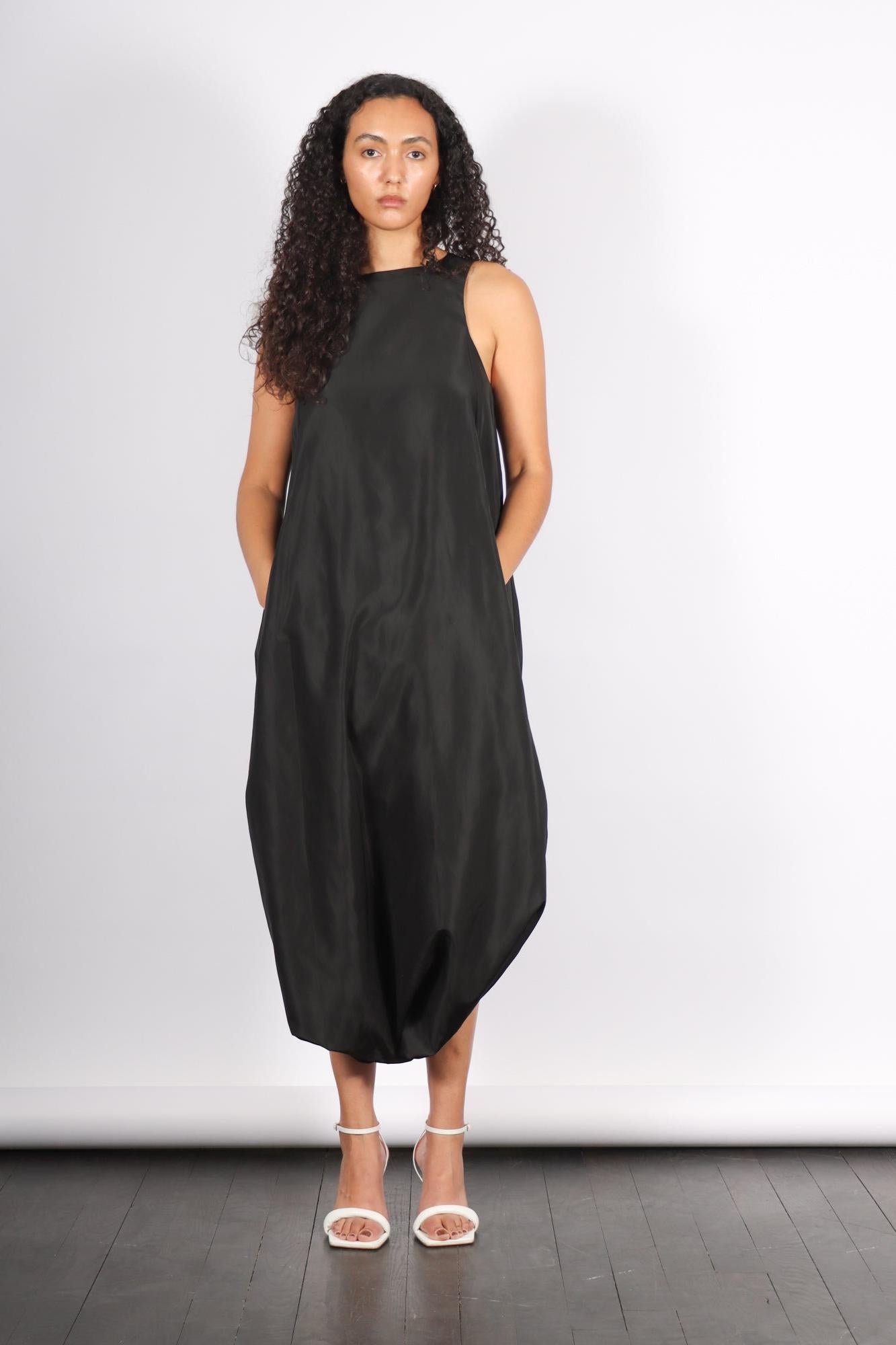 Italian Sporty Nylon Pleated Jalousie Dress in Black by Tibi-Tibi-Idlewild