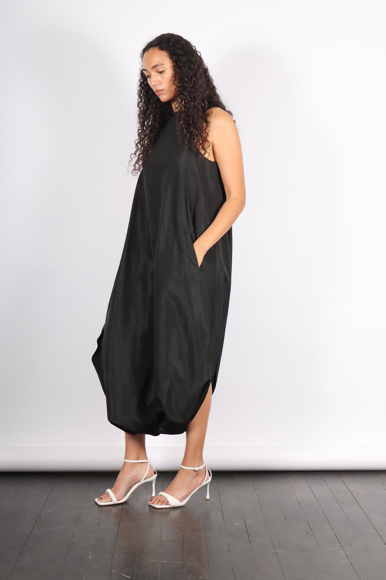 Italian Sporty Nylon Pleated Jalousie Dress in Black by Tibi-Tibi-Idlewild