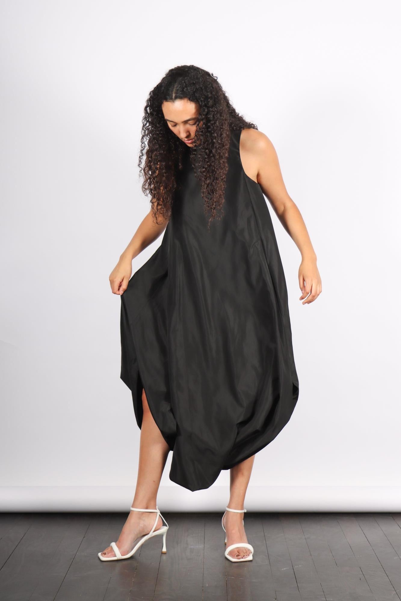 Italian Sporty Nylon Pleated Jalousie Dress in Black by Tibi-Tibi-Idlewild