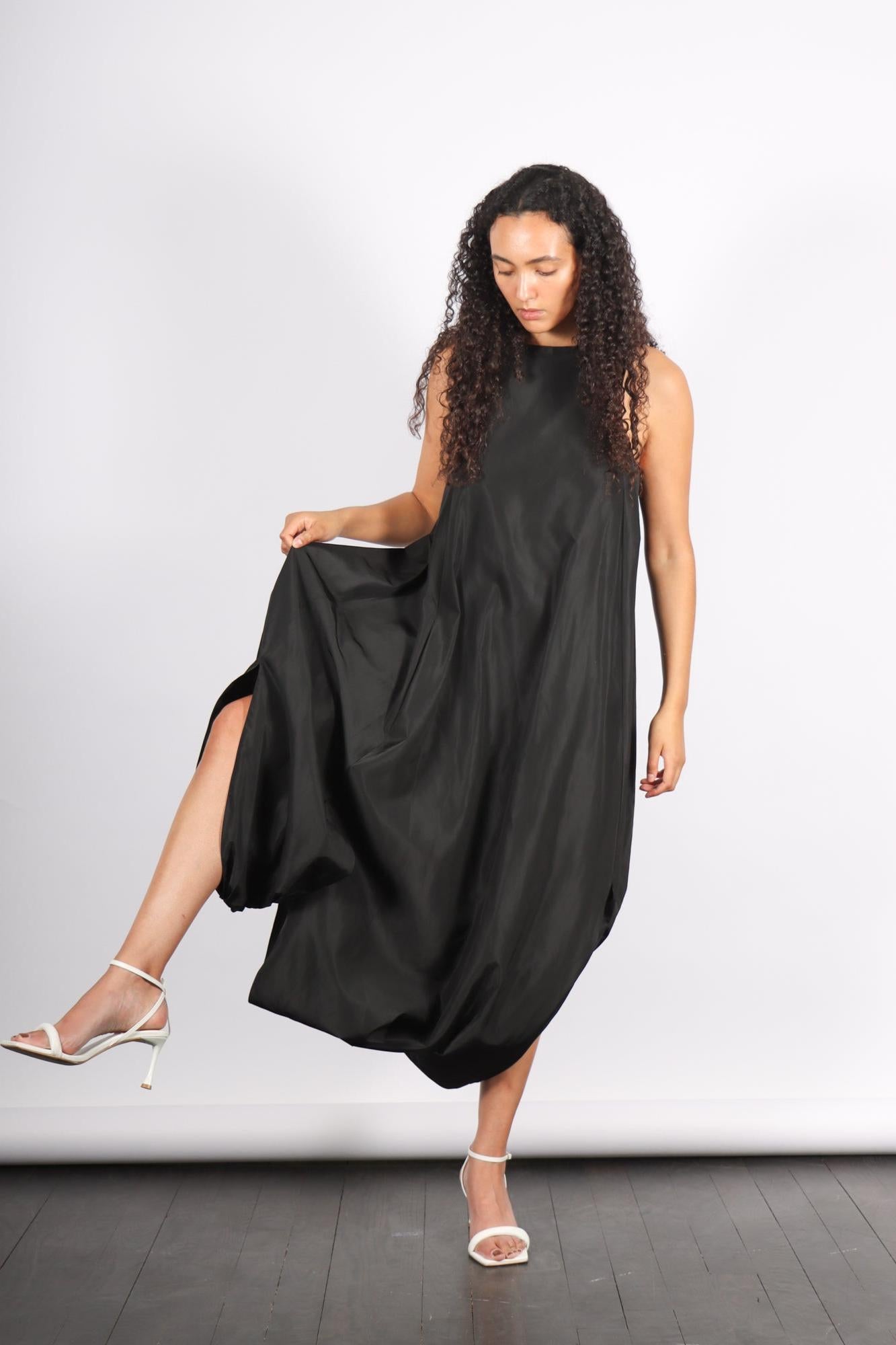 Italian Sporty Nylon Pleated Jalousie Dress in Black by Tibi-Tibi-Idlewild