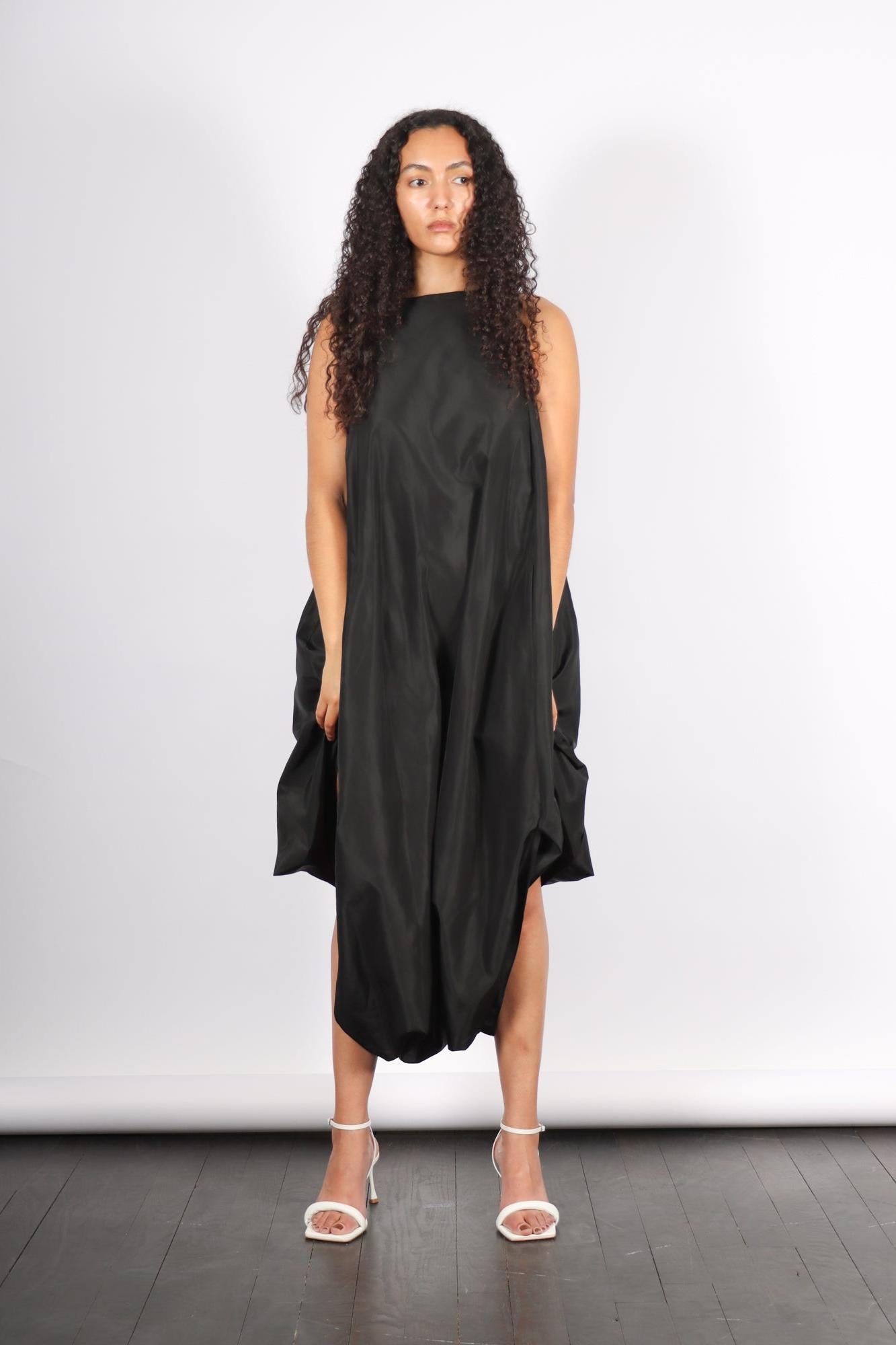 Italian Sporty Nylon Pleated Jalousie Dress in Black by Tibi-Tibi-Idlewild