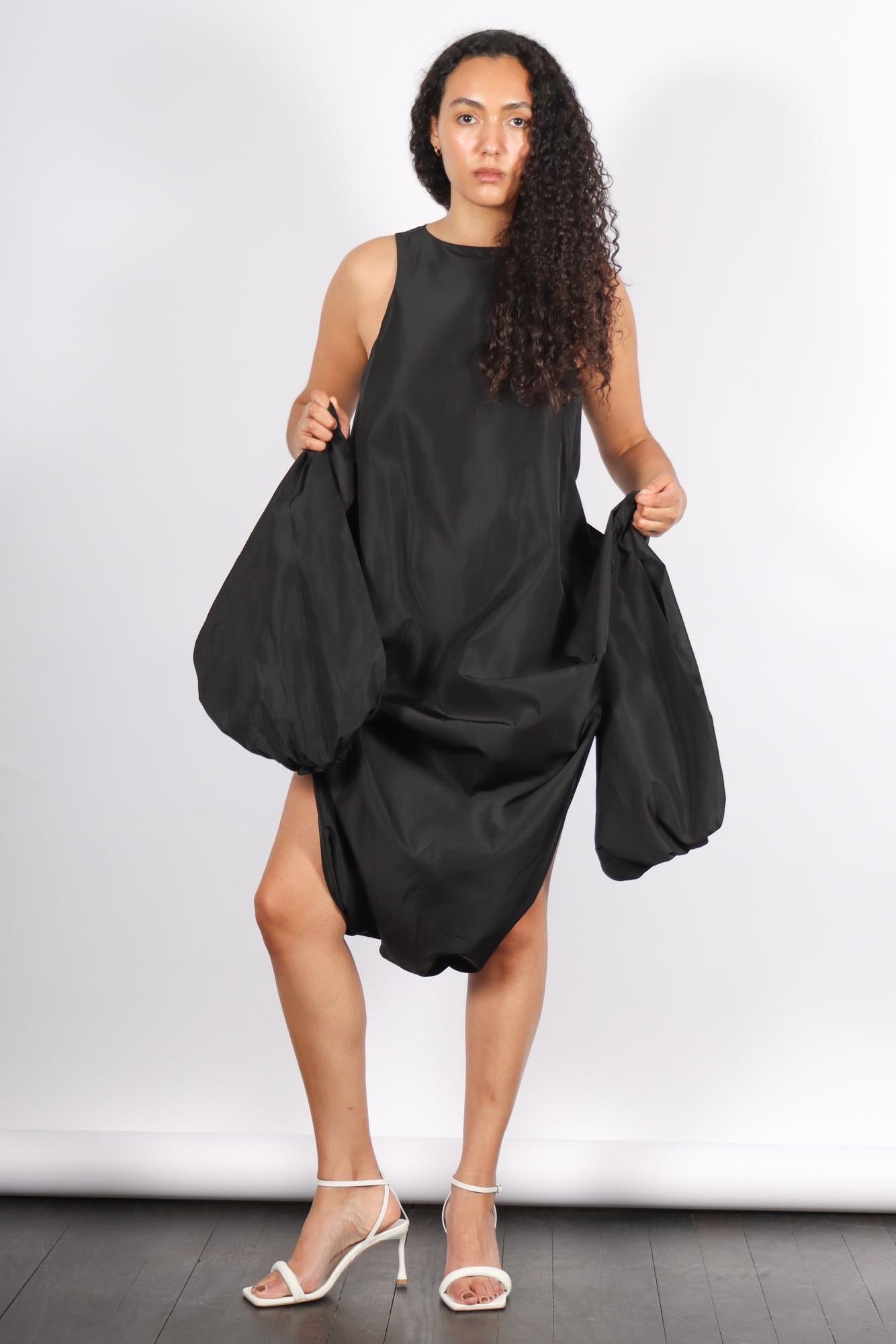 Italian Sporty Nylon Pleated Jalousie Dress in Black by Tibi-Tibi-Idlewild