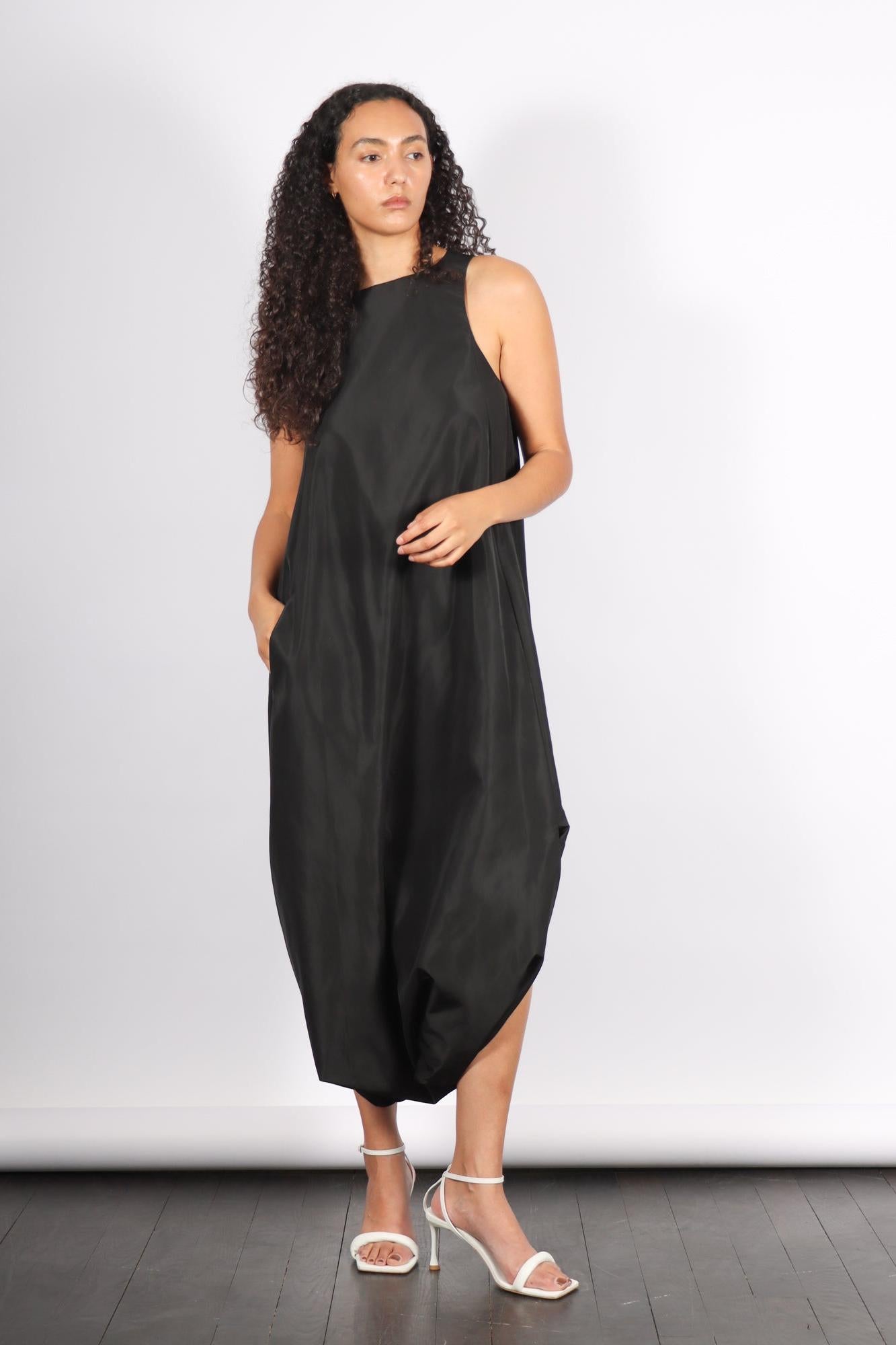Italian Sporty Nylon Pleated Jalousie Dress in Black by Tibi-Tibi-Idlewild