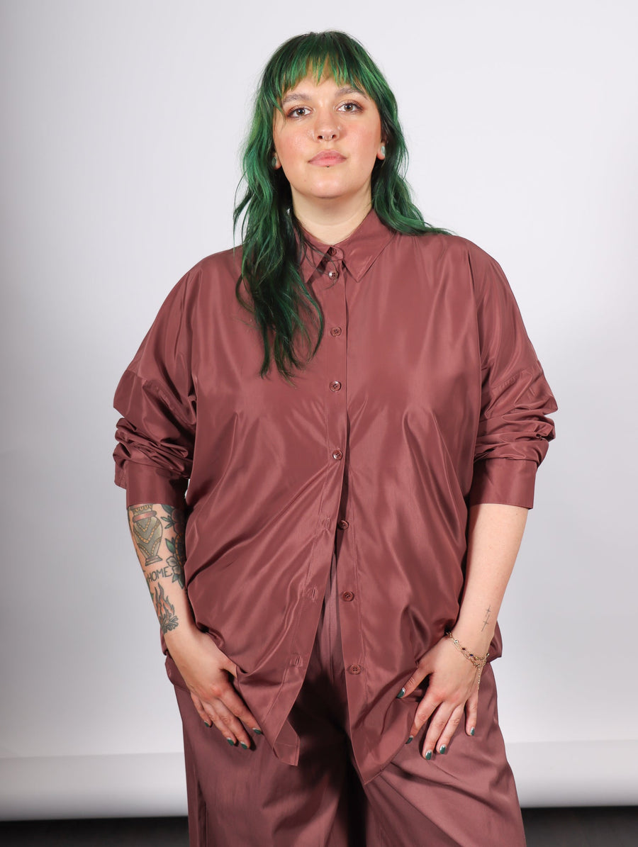 Italian Sporty Nylon Shirt with Cocoon Back in Cinnamon by Tibi-Idlewild