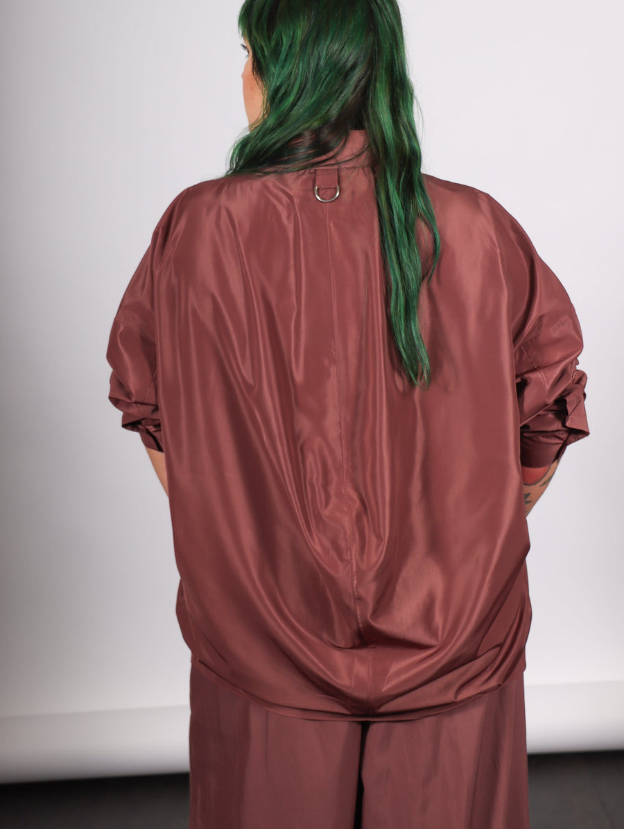 Italian Sporty Nylon Shirt with Cocoon Back in Cinnamon by Tibi-Idlewild