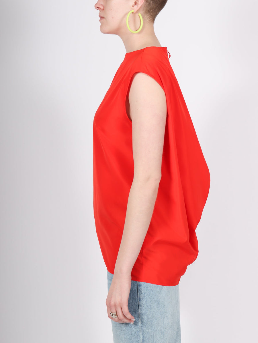 Italian Sporty Nylon Sleeveless Cocoon Top in Red by Tibi-Idlewild