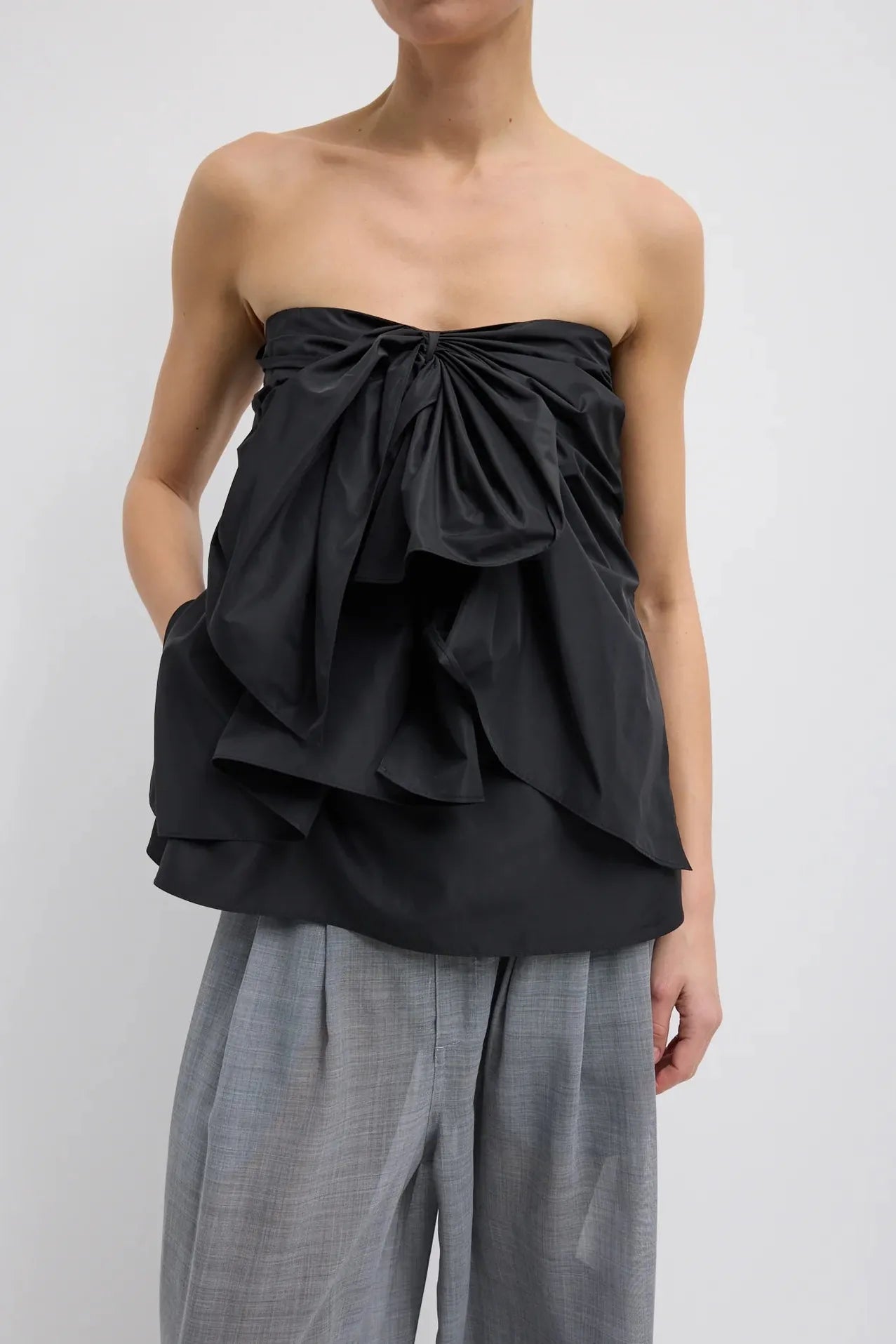 Italian Sporty Nylon Strapless Top in Black by Tibi-Tibi-Idlewild