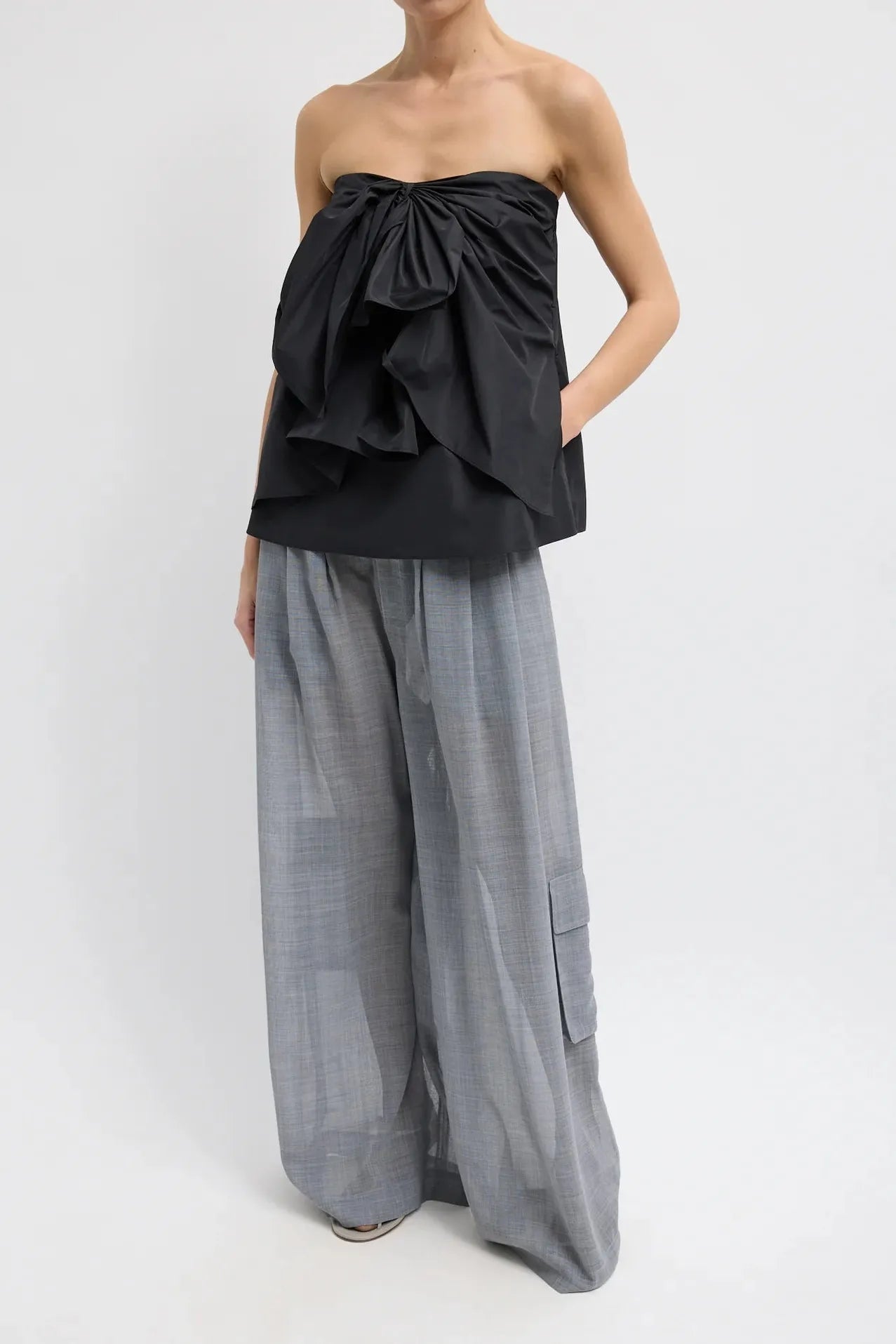 Italian Sporty Nylon Strapless Top in Black by Tibi-Tibi-Idlewild