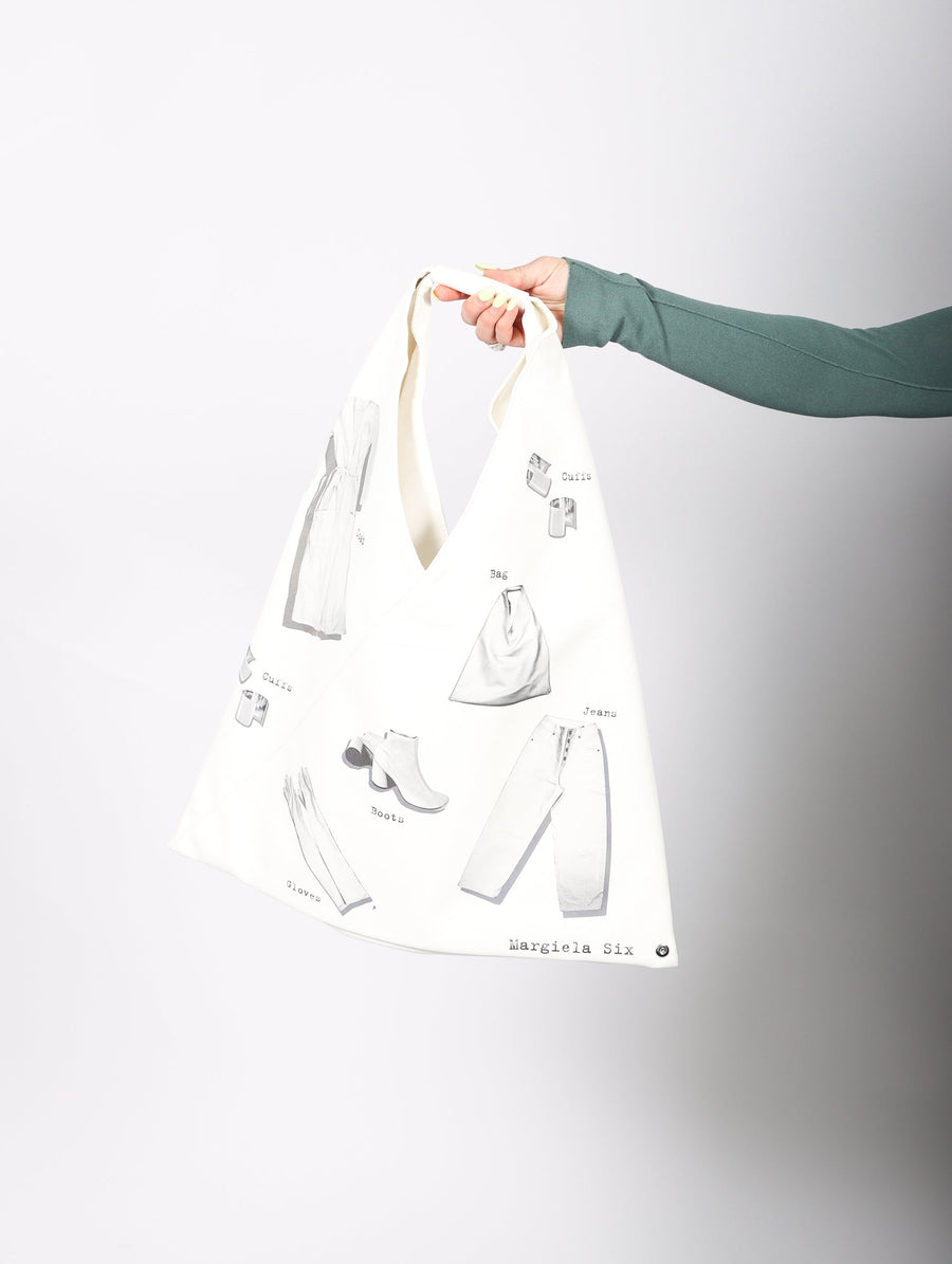 Japanese Triangle Bag in White with Black Print by MM6 Maison Margiela-Idlewild