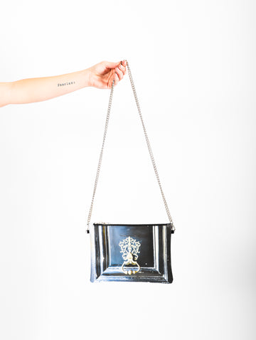 Leather Crossbody Bag in Black Parisian Door by Jessica Murray-Idlewild