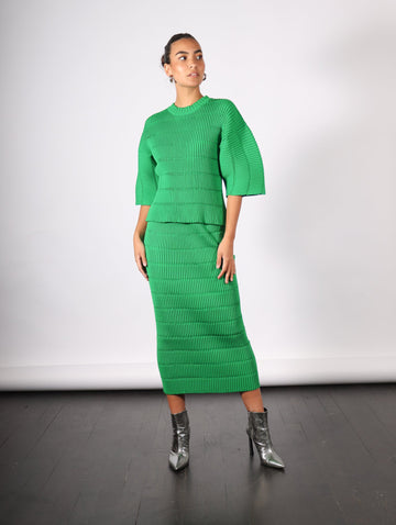 Jiggly Knit Shirt in Green by Pleats Please Issey Miyake