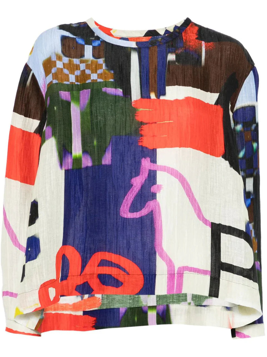 Keyhole Silk Blouse in Playground Collage by Henrik Vibskov