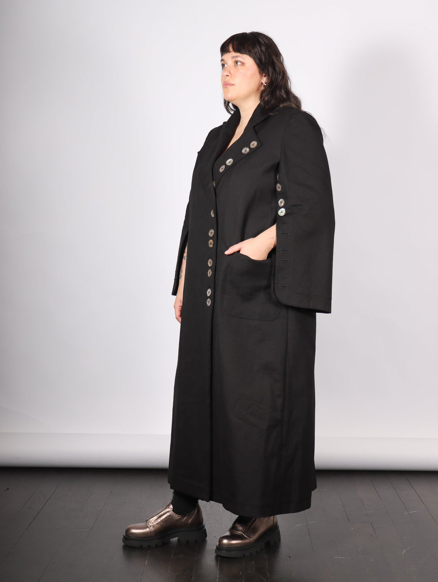 Khemelnyske Long Trench Coat in Black by KM by Lange